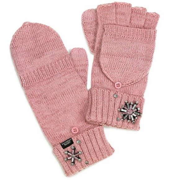 Victoria's Secret Snowflake Sparkle Convertible Mittens in Pink - Picture 1 of 6